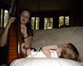 Music Therapy - Claire's feet on the harp.